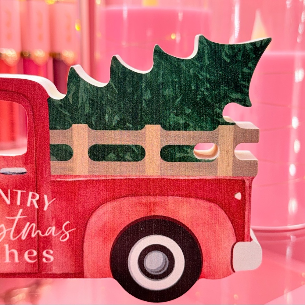 Country Christmas Wishes Red Truck Wooden Farmhouse Decor - Picture 2 of 4
